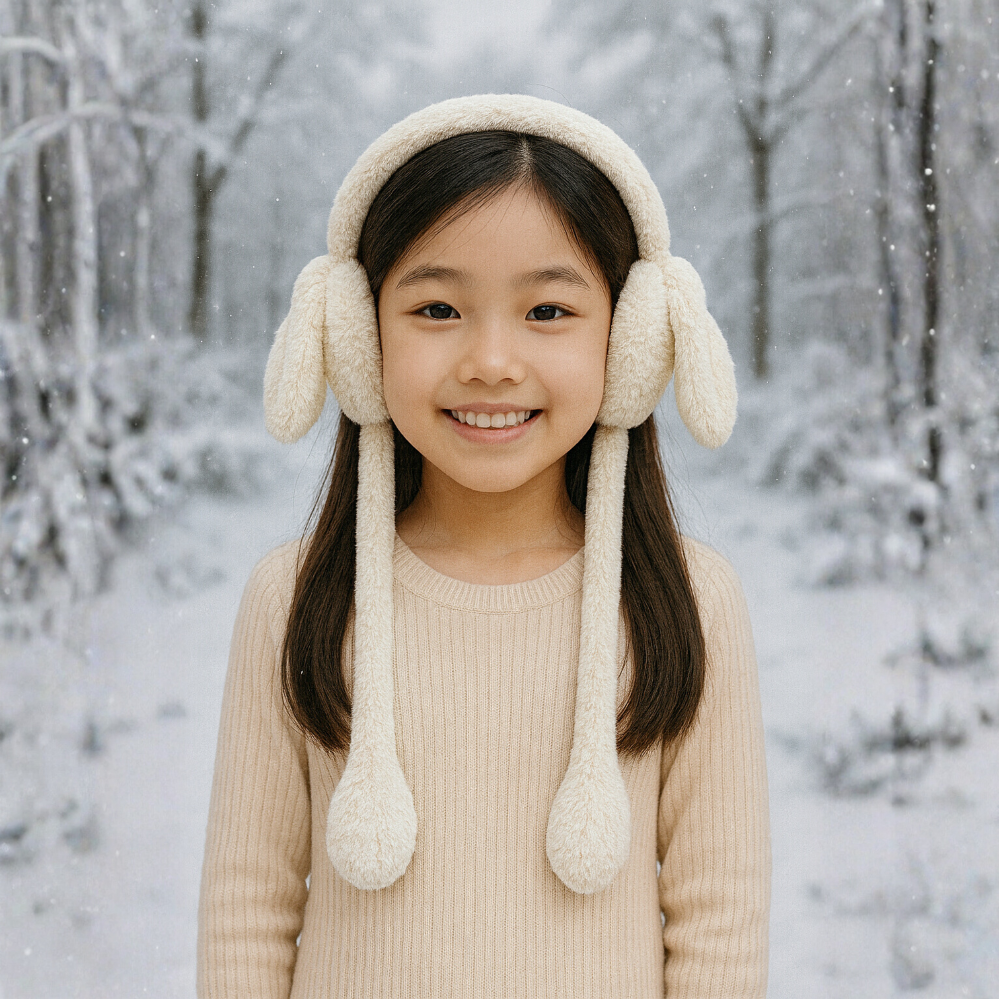 Zibell Fluffy Bunny Ear Muffs – Soft Plush Warmers for Cozy Winter Days