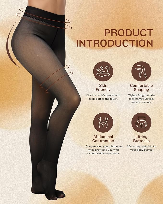Women's Fleece Lined Winter Tights, High Waisted Thermal Leggings, Opaque Black, Stretch Fabric for Yoga, Running
