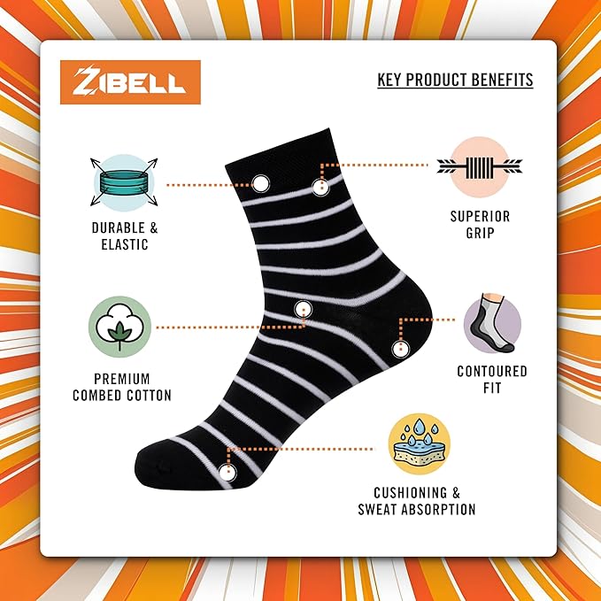 ZIBELL Ankle Length Socks for Men Combo Pack of 5 - Cotton Breathable Material, Premium Ankle Socks for Men, Comfortable Socks for Casual and Formal Attire