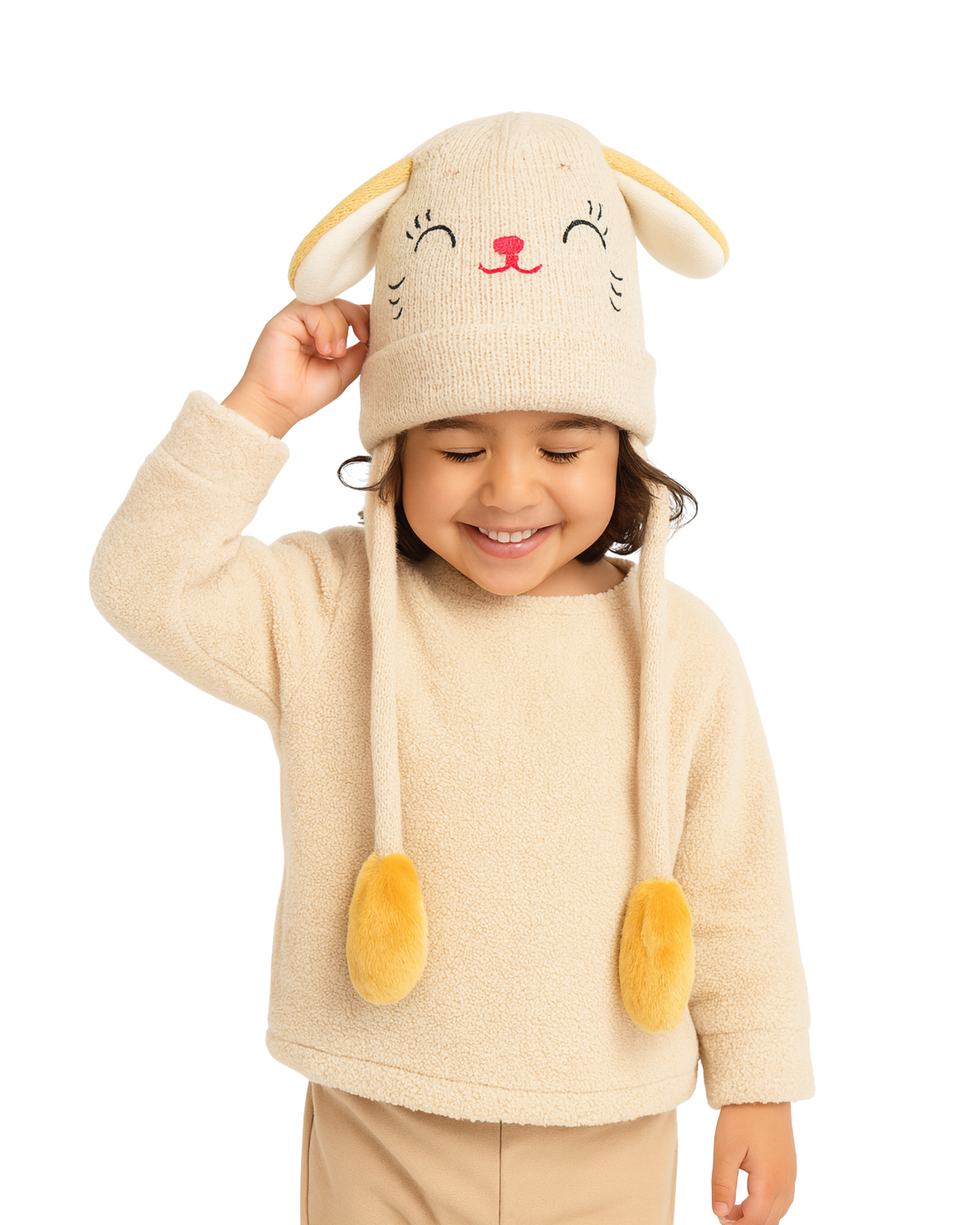 Zibell Kids Winter Animal Ear Knit Hat – Warm Cartoon Pom Pom Beanie for Boys & Girls