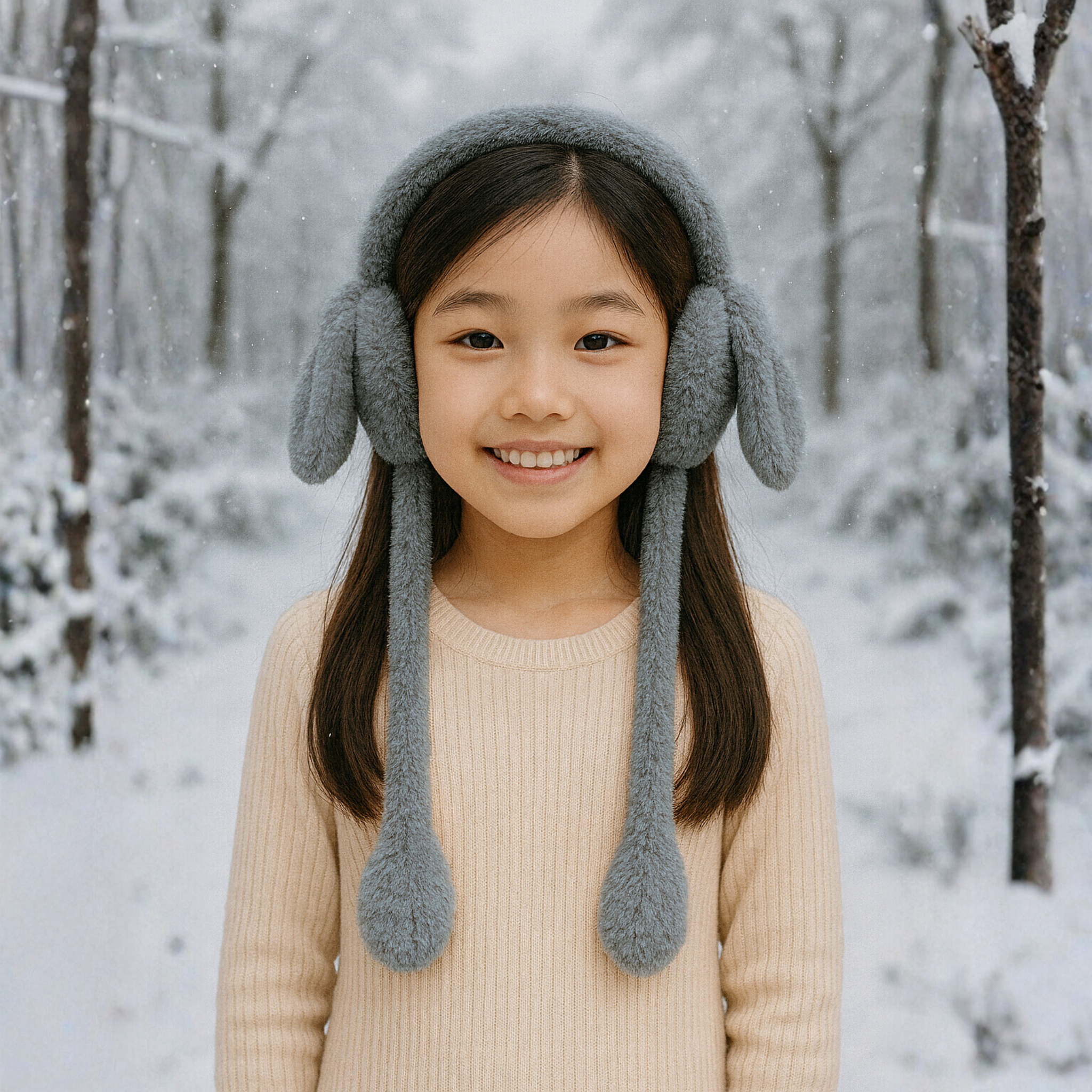 Zibell Fluffy Bunny Ear Muffs – Soft Plush Warmers for Cozy Winter Days