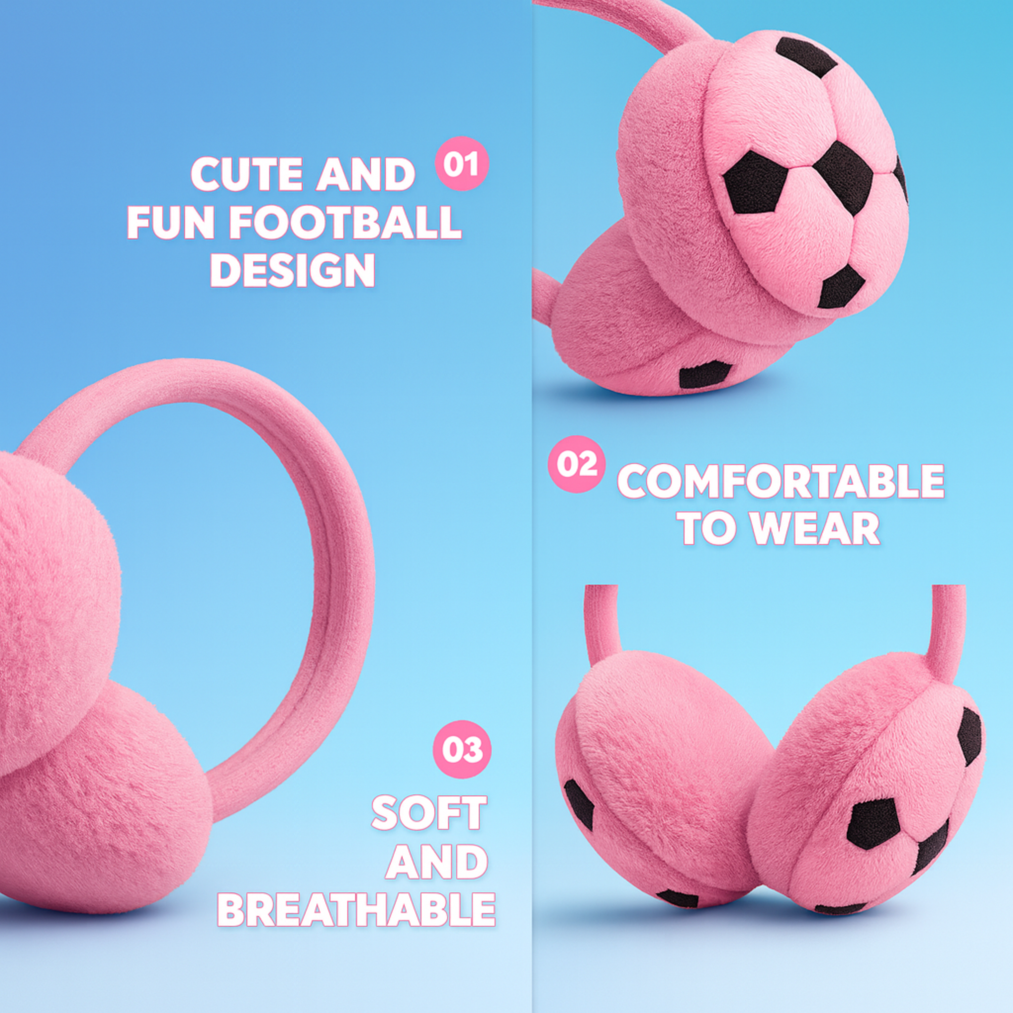 ZIBELL Winter Ear Warmers for Boys & Girls – Plush Faux Fur Football Pattern Earmuffs, Windproof & Comfortable Fit