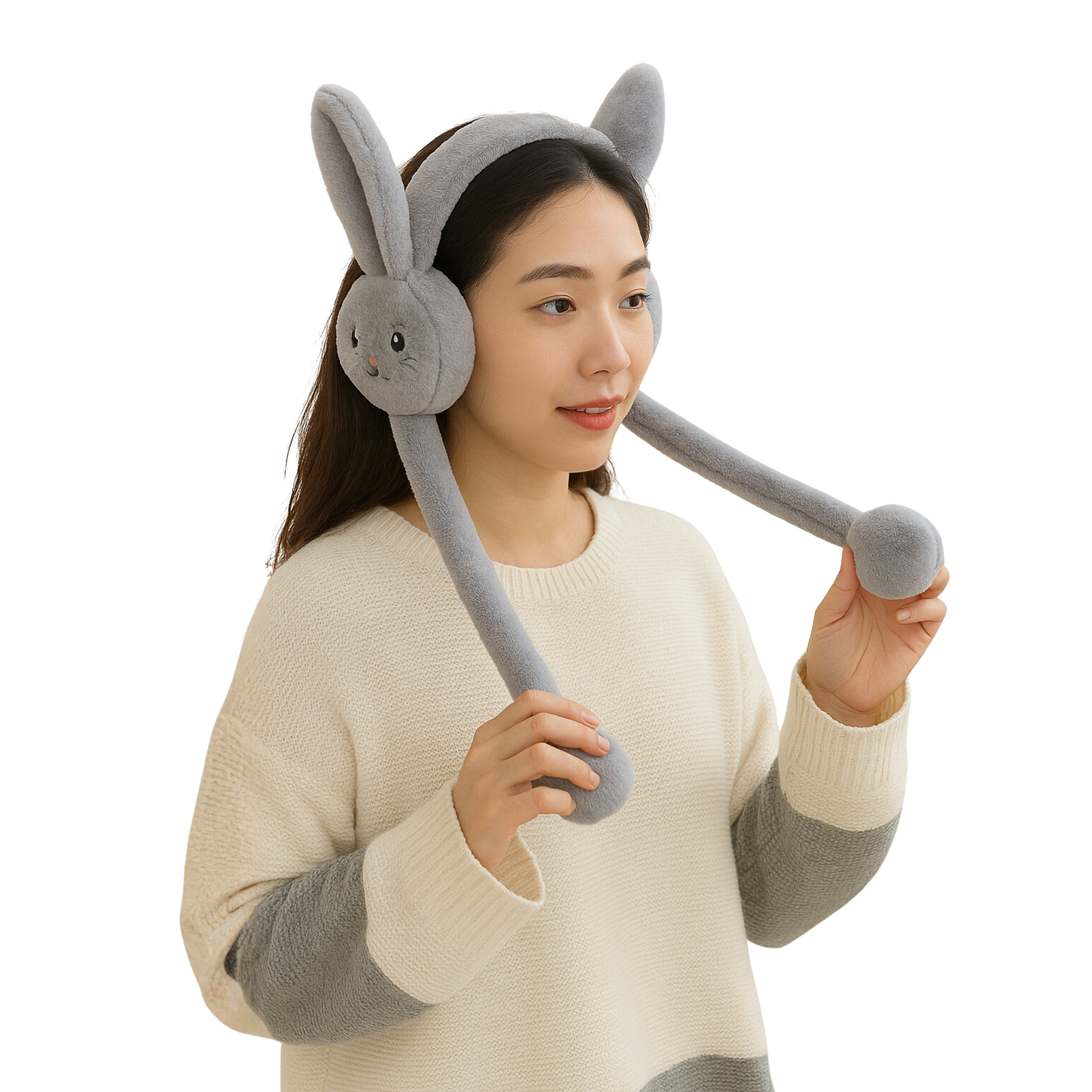 Zibell Fluffy Bunny Ear Muffs – Soft Plush Warmers for Cozy Winter Days