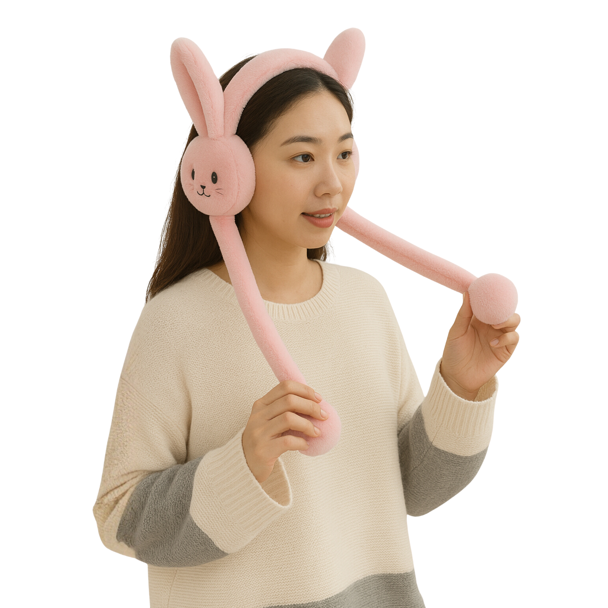 Zibell Fluffy Bunny Ear Muffs – Soft Plush Warmers for Cozy Winter Days