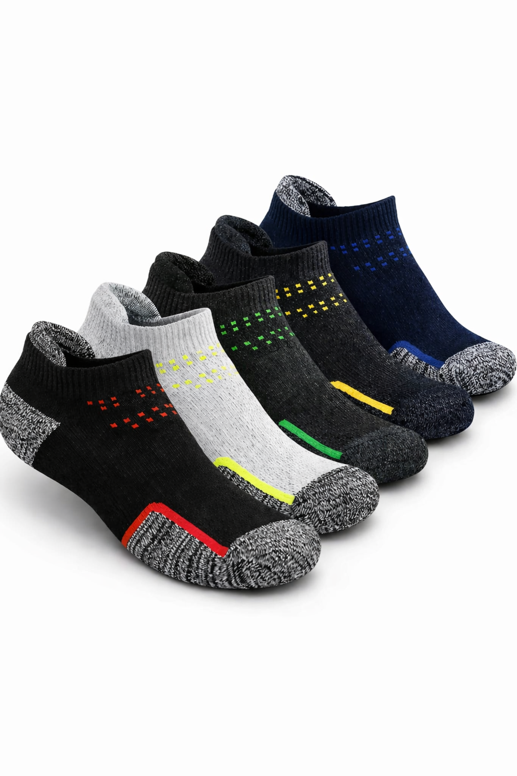 Men’s Cotton Ankle Socks with Grip – Breathable, Cushioned Athletic Socks (Pack of 5)