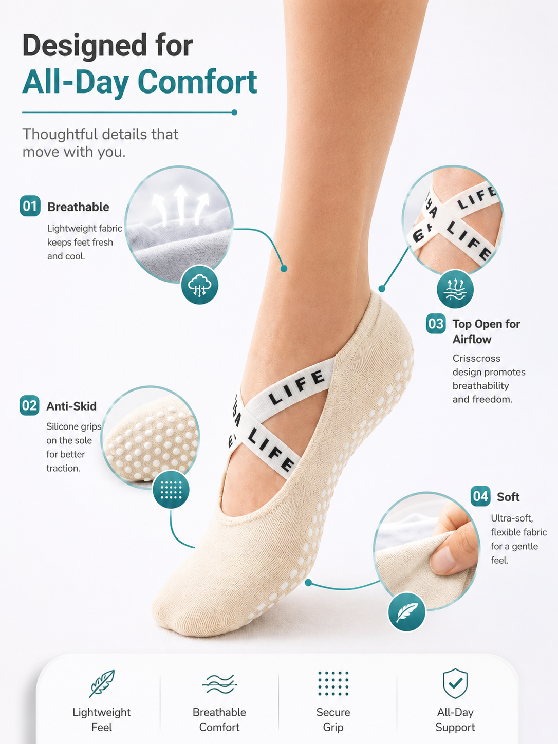 Anti-Skid Yoga Socks for Women | Comfortable Pilates Grip Socks