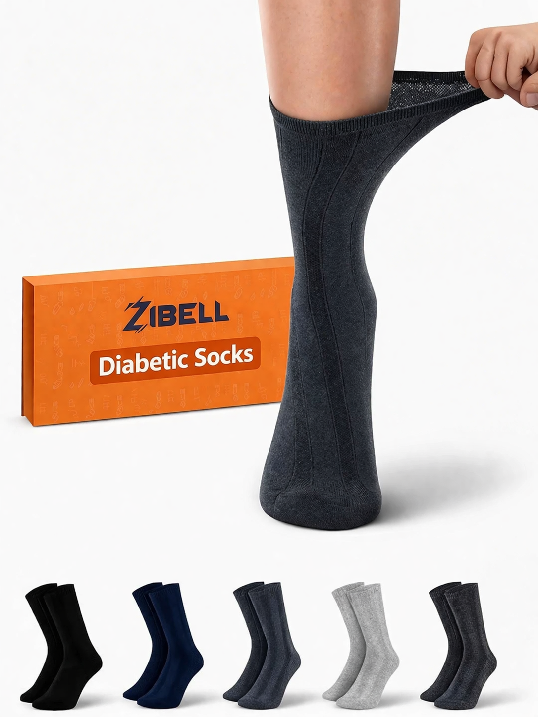 Pack of 5 Diabetic Crew Socks for Men – Non-Binding Seamless Comfort, Breathable Moisture-Wicking, 5-Pair Multi-Color Pack