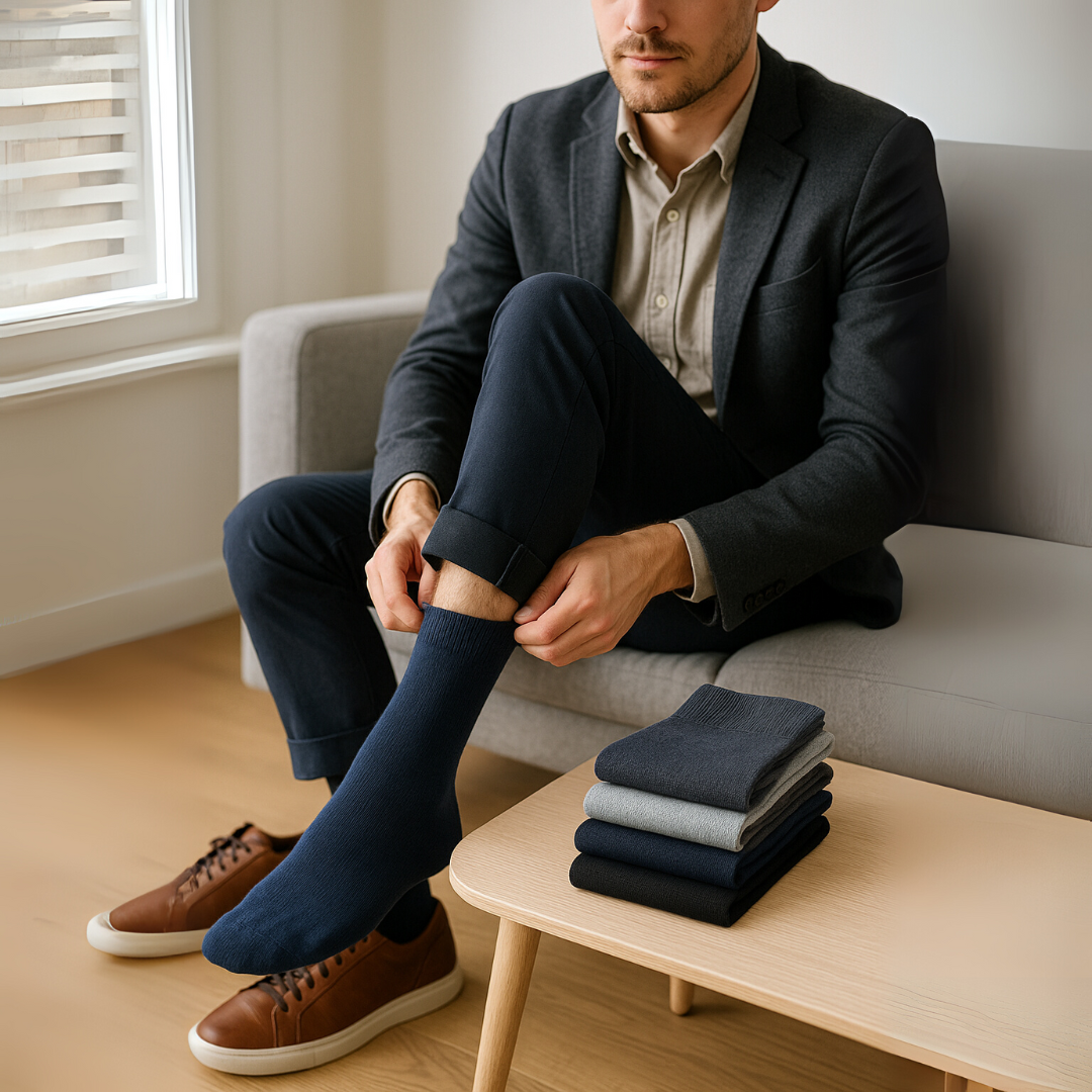 ZIBELL Bamboo Crew Socks for Men, Calf Length, Pack of 5, Breathable Comfort, Formal Socks, Full Length, Odour Free & Cushioned Base, Assorted Colours, Softer than Regular Socks